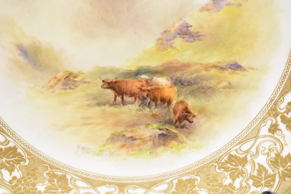 A hand painted Royal Worcester plate, circa 1916, having Highland cattle and mountain scene depicted - Image 2 of 3