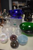 An assorted collection of 20th Century Art Glass, to include two coloured glass fruit bowls, each