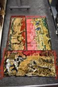 Three 20th Century machine made wall tapestries, of Eastern design, featuring camels and desert