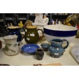 A collection of ceramics, including large blue and white Portuguese mixing bowl, Wetherigg