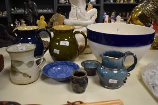 A collection of ceramics, including large blue and white Portuguese mixing bowl, Wetherigg