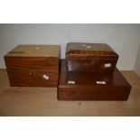 Two vintage boxes, one with compartments for stationary, one with inlaid lid, af and another with