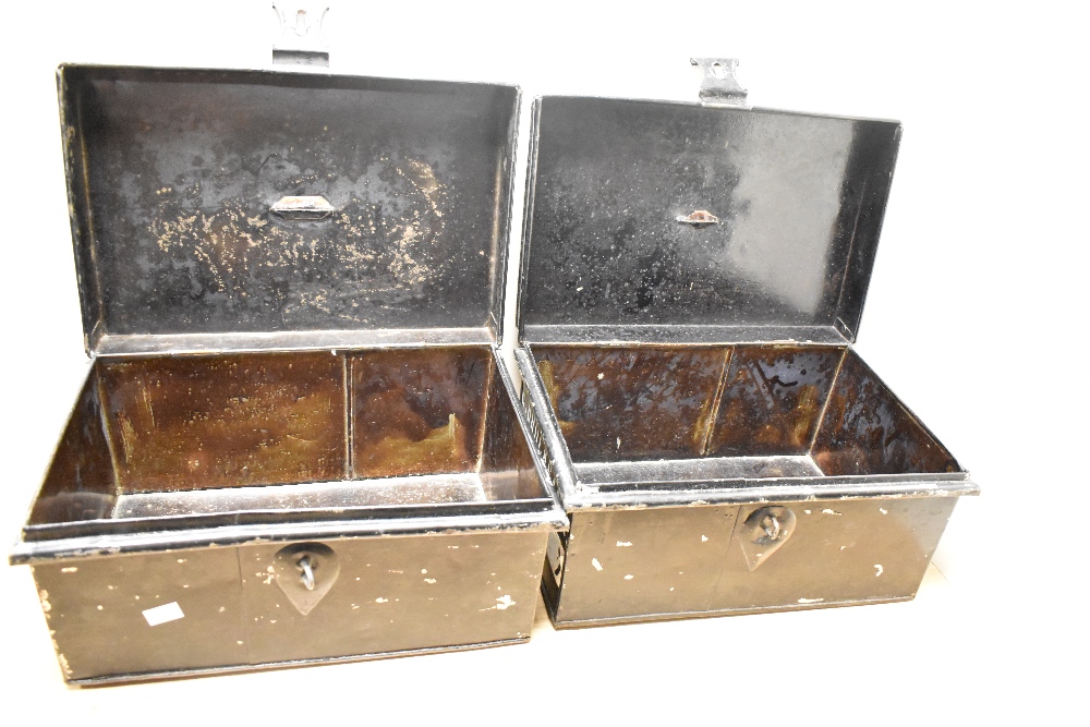 Two early 20th Century black painted tin containers, the largest measures 20cm x 40cm x 26cm - Image 3 of 3