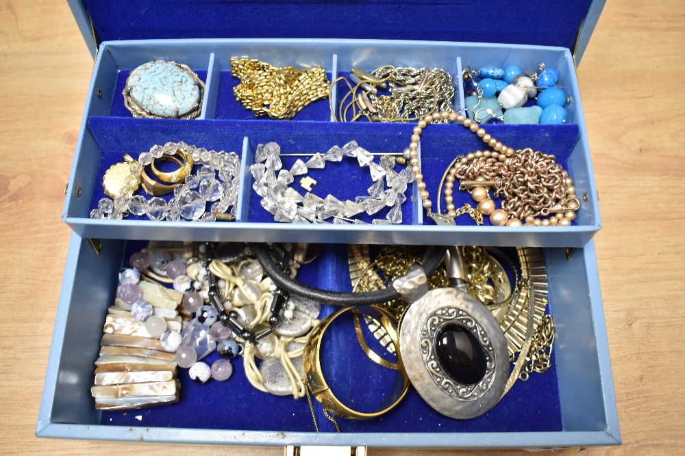 A mid-20th Century blue tooled leather jewellery box with contents, including a Celtic style - Image 2 of 2