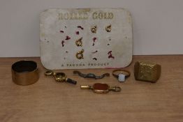 A selection of white metal items, including 9kt ring.