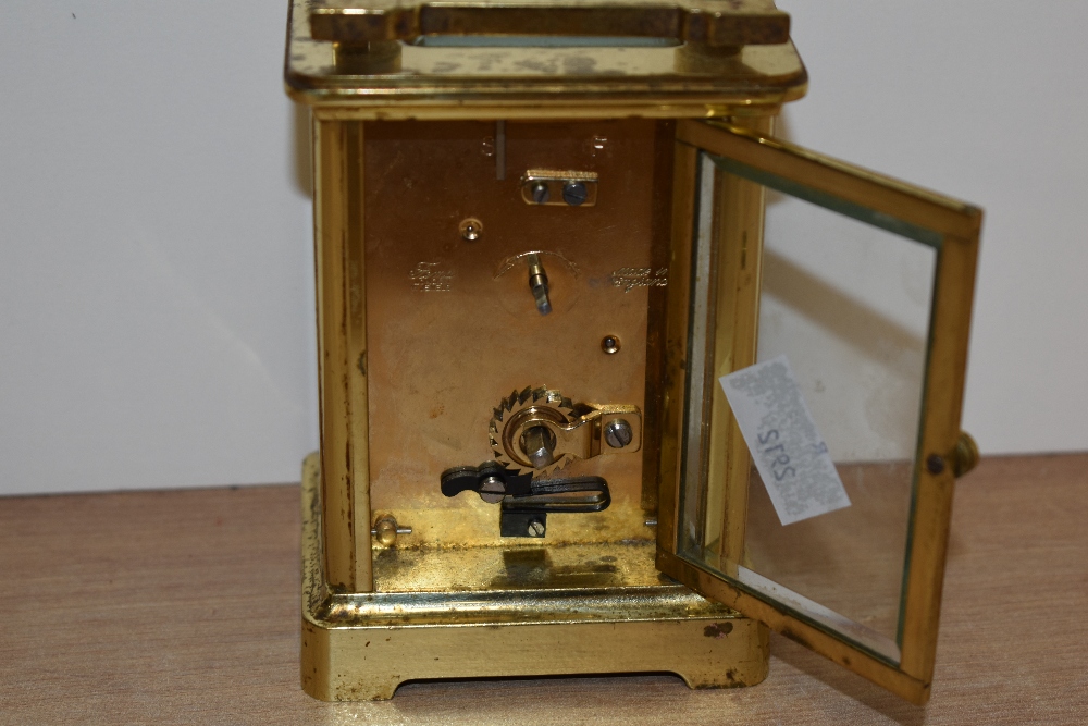 An English made Fema eleven jewel carriage clock, having bevelled glass panels and gallery, brass - Image 2 of 2