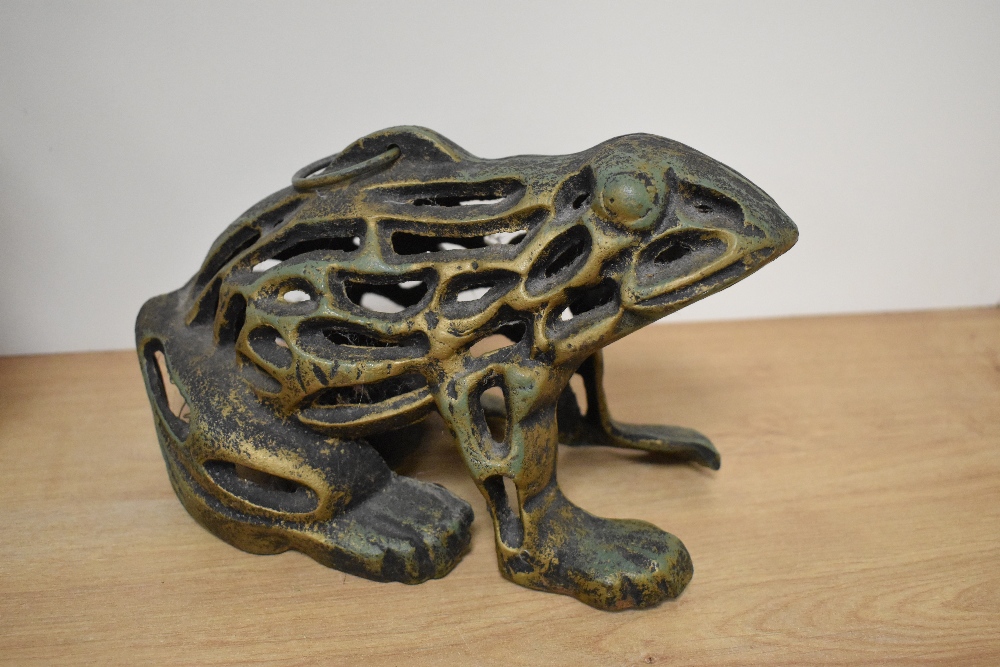 A cast metal door stop in the form of a frog and a patinated metal squirrel. - Image 2 of 2