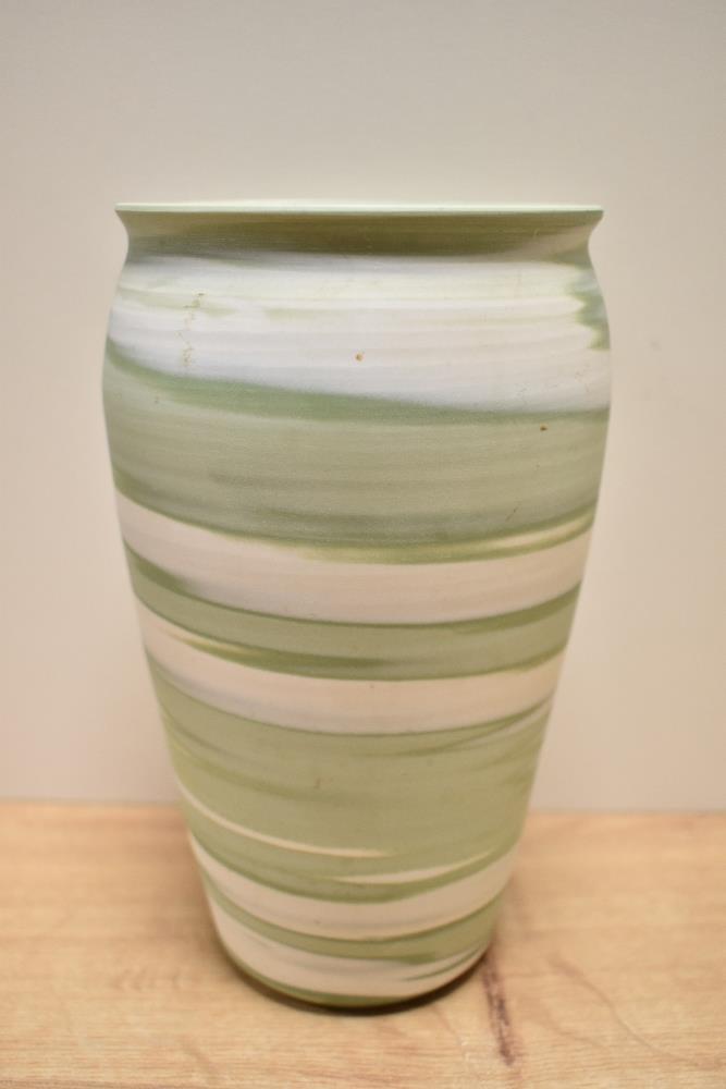 A collection of studio pottery, having matte finishes in lilacs, greens a beige. - Image 2 of 4