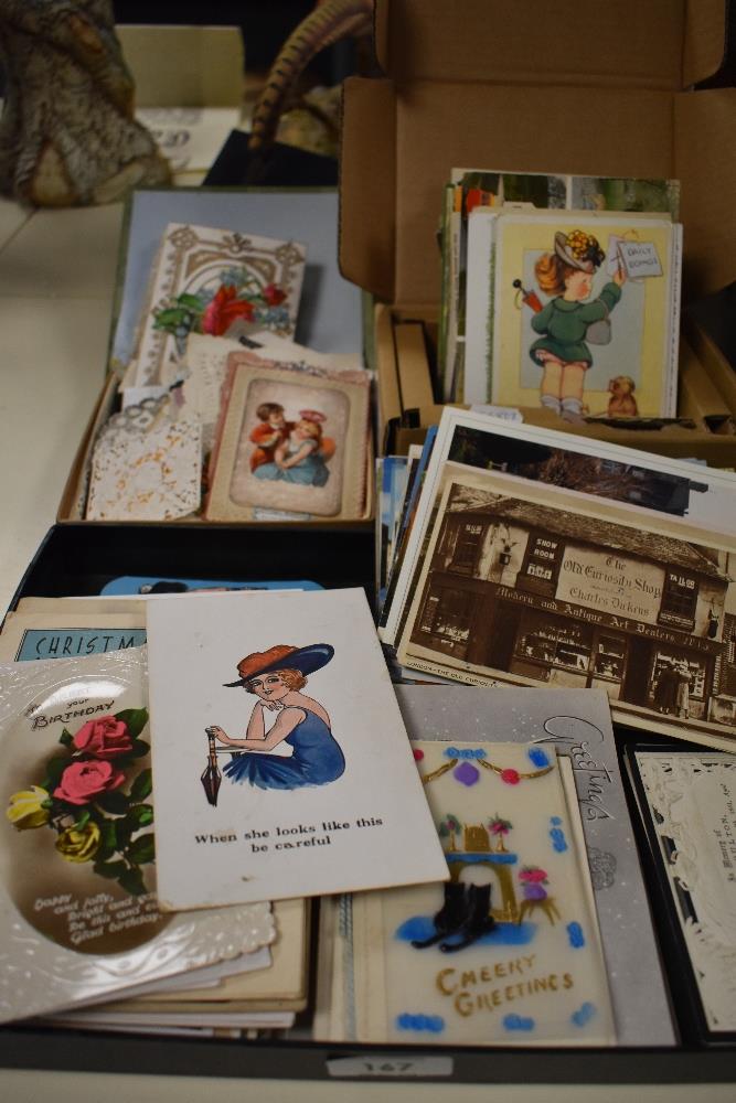 A collection of early 20th Century and later postcards and greetings cards, including depictions