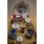 An assortment of ceramics, including Royal Worcester trinket dish or small proportions with blue tit