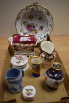 An assortment of ceramics, including Royal Worcester trinket dish or small proportions with blue tit