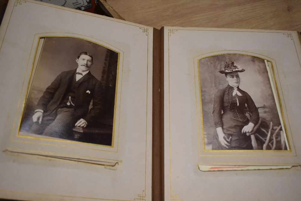 Two Victorian leather bound photograph albums, a framed early 20th Century school photograph, an - Image 3 of 3