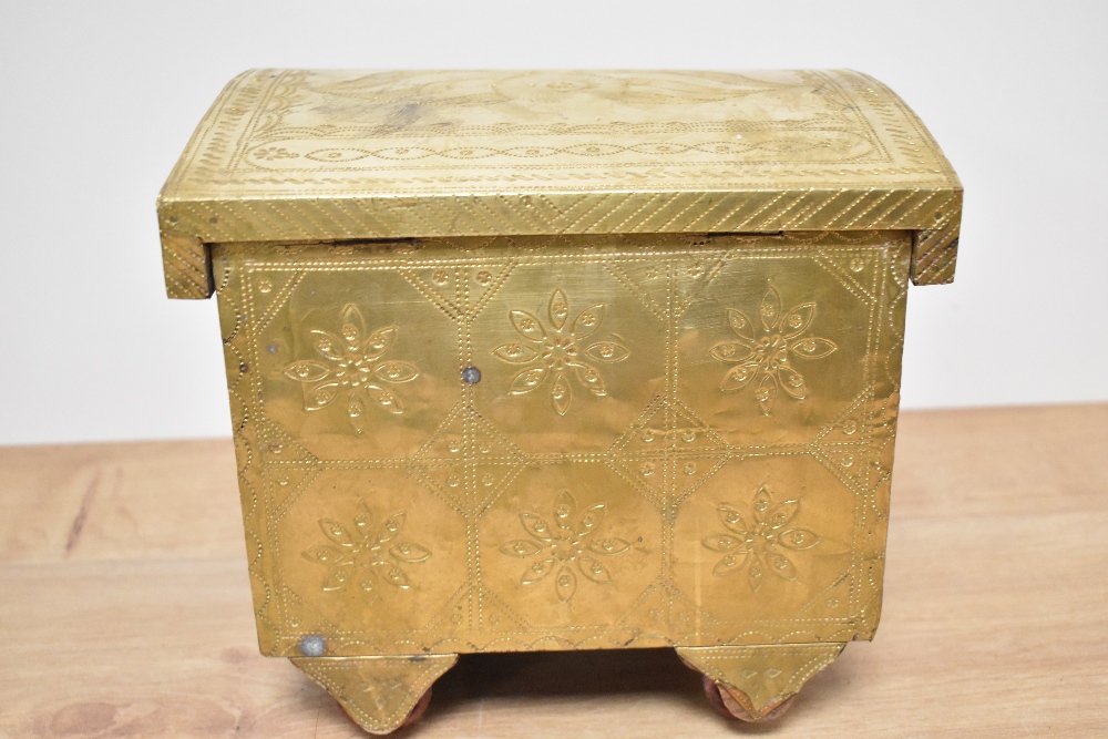 A vintage Indian jewellery box in the form of a vardo, with impressed animals to brass, over - Image 3 of 3