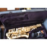 A Simba Instruments alto saxophone with unbranded mouthpiece and simba case, serial number LSA5436
