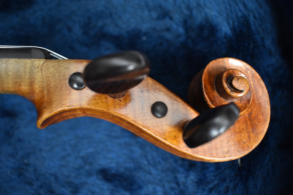 A 19th Century French violin, internally stamped J Barbe Pere, having 14inch one piece back, - Image 4 of 11
