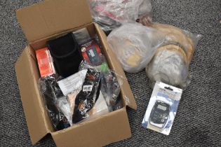 A box of various musical related spares etc including strings, reeds , tuners and large bag of