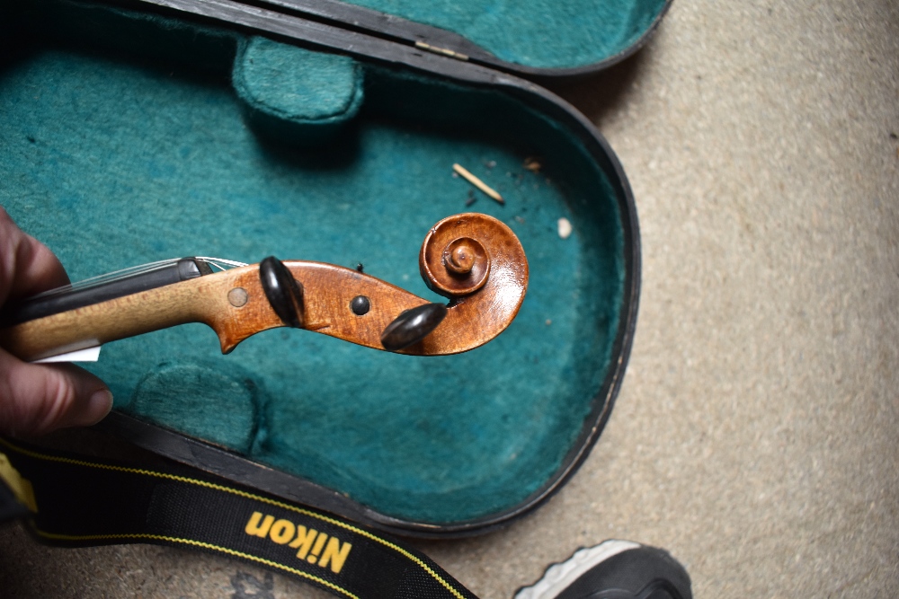 A traditional violin having 13 inch two piece back, with hard case, with printed label J G - Image 4 of 4