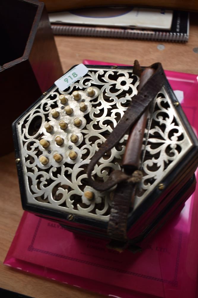 A late 19th or early 20th Century Lachenal style (unlabelled) 31 button concertina in lined mahogany