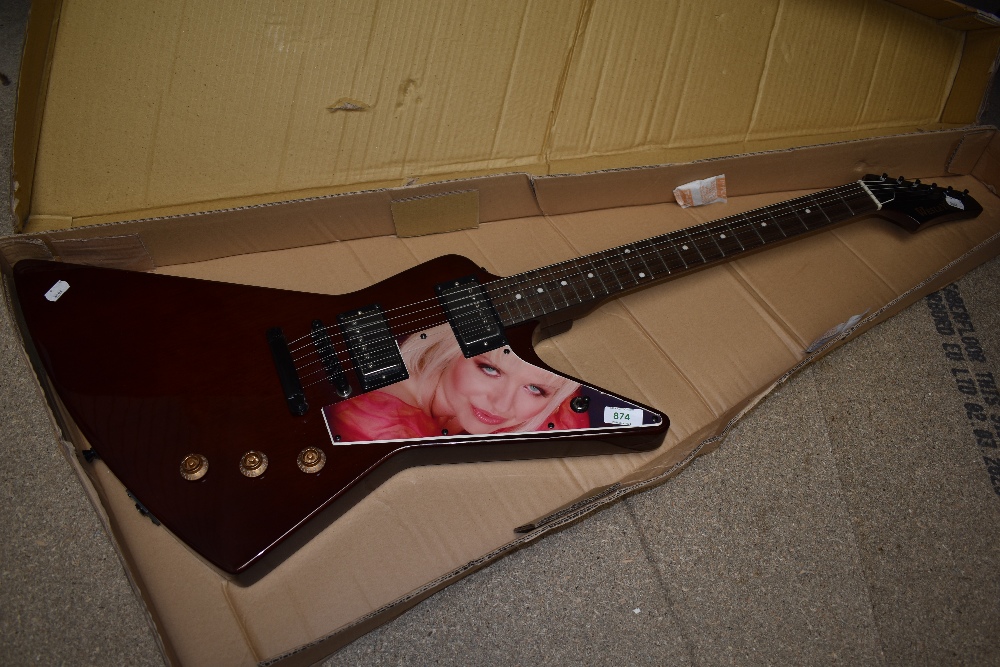 A Wesley explorer style electric guitar, with customised fingerboard