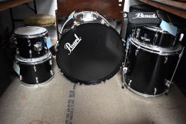 A Pearl Roadshow five piece drum kit, plus sticks in Pearl case, very nice condition , being sold