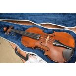 A 19th Century French violin, internally stamped J Barbe Pere, having 14inch one piece back,