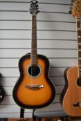 An Ovation Applause electro acoustic guitar , model AE21, please note loop added to headstock for