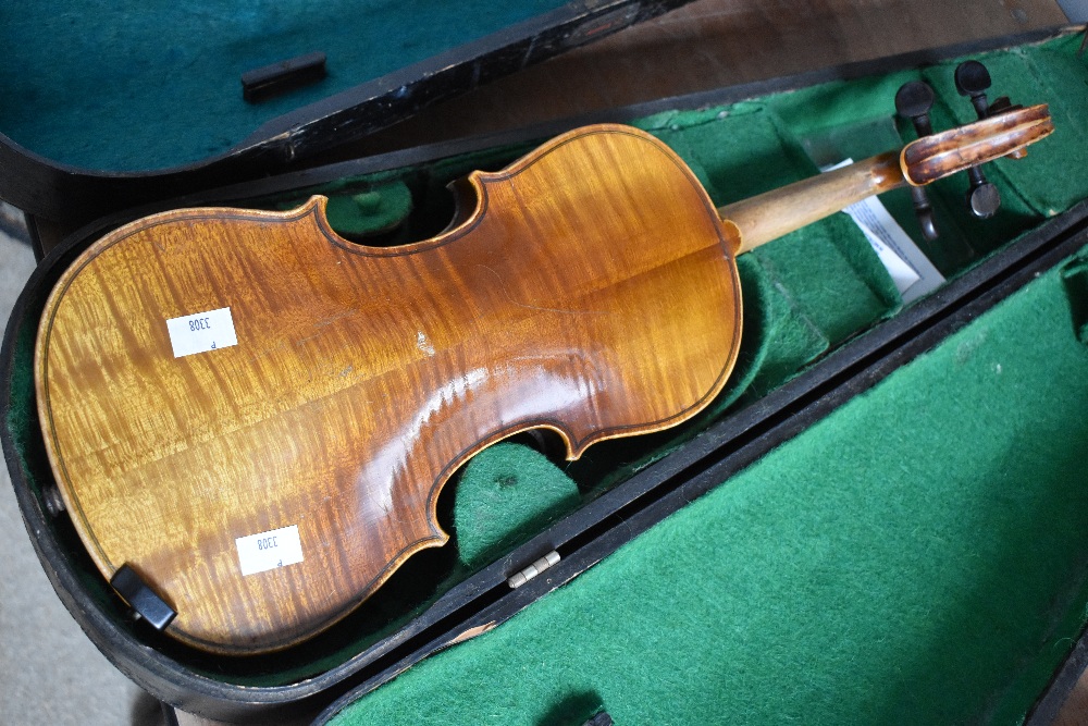 A traditional violin having 13 inch two piece back, with hard case - Image 2 of 4