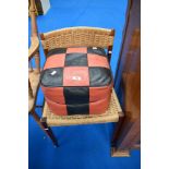 A vintage teak frame dining chair and vintage pouffe