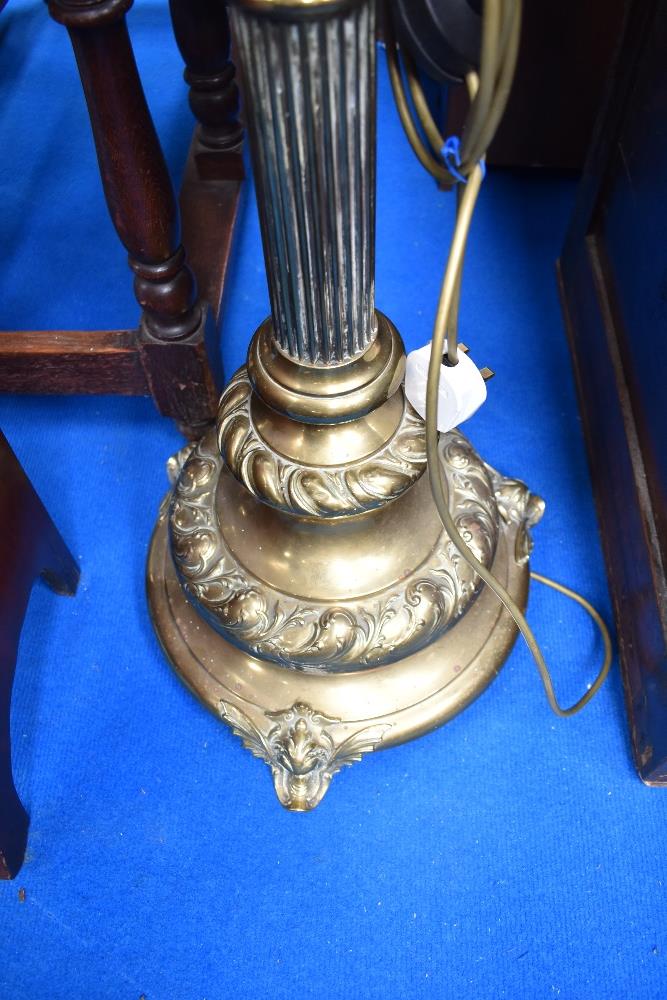 A Victorian brass standard lamp, converted from oil to electric - Image 2 of 2