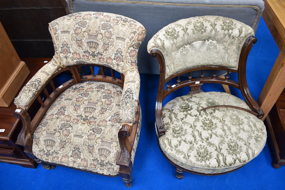 Two Victorian mahogany easy chairs