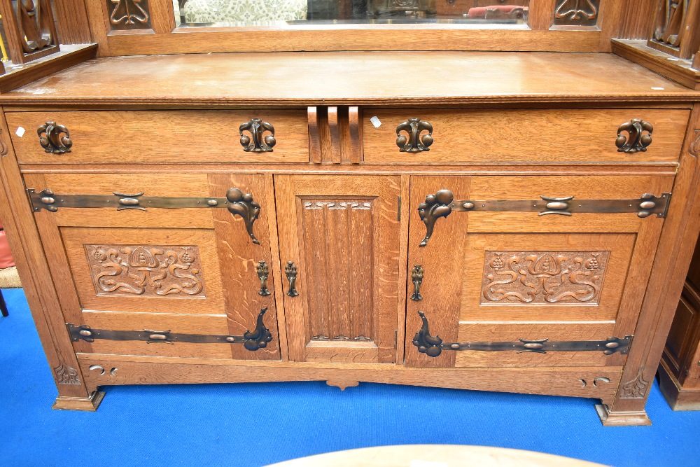 An impressive late 19th Century golden oak mirror back sideboard with both Art Nouveau and Arts - Image 2 of 3
