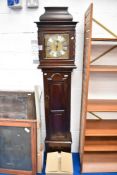 An 18th Century oak long case clock having 30hr movement with brass and silvered dial , single