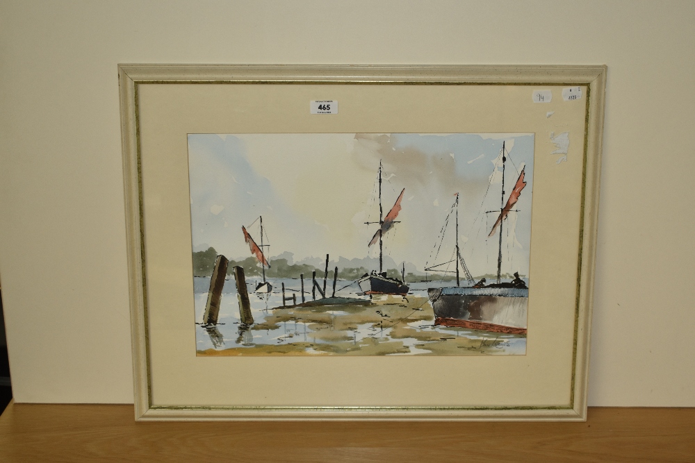 John Lewis (20th Century, British), watercolour, Moored boats, signed to the lower right, framed, - Image 2 of 4