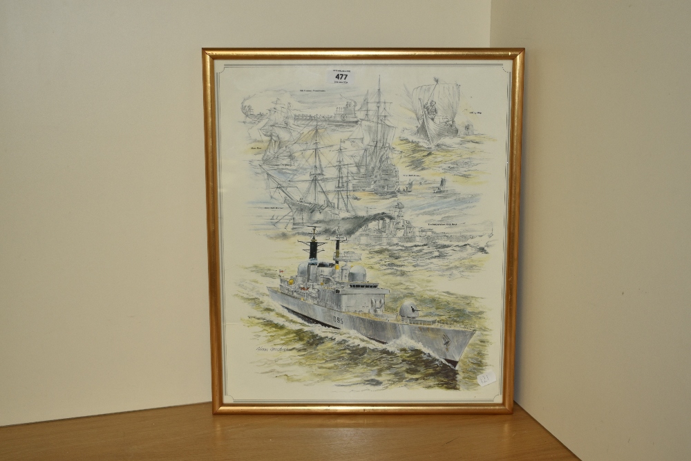 After Alan Goodburn (20th Century), coloured print, A battleship illustration depicting 8th - Image 2 of 3