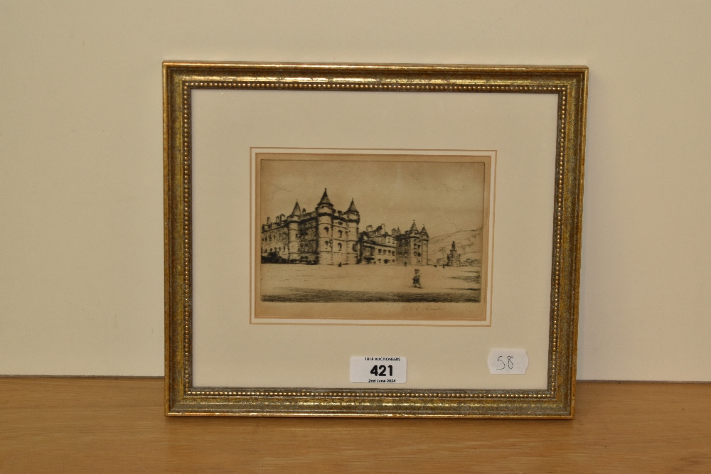 19th/20th Century, etching, Holyrood Palace, Edinburgh, signed indistinctly to the lower right, - Image 2 of 4