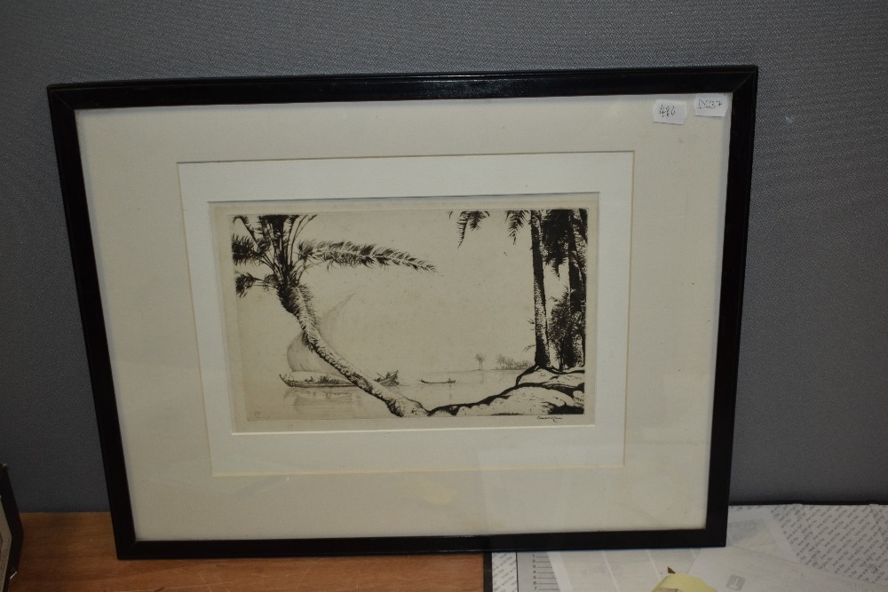 Charles William Cain (1893-1962, British), etching, 'On the Tigres', signed, framed, mounted, and - Image 2 of 3