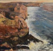 Jennifer Wheten (1941-2021, British), acrylic on board, 'Dunraven Bay, Southerndown, Glamorgan,