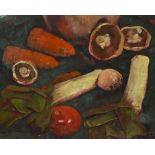 L.A. Gordon (20th Century, British), oil on board, 'Leeks and Mushrooms', a mid-20th Century still