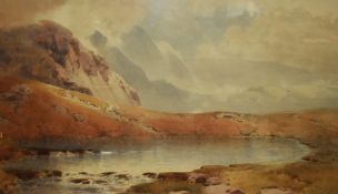 Frederick Tucker (1860-1935, British), watercolour, A large and impressive mountain landscape with