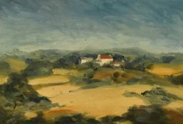 John Cooke (1929-2018, British), oil on canvas, An attractive landscape depicting white houses
