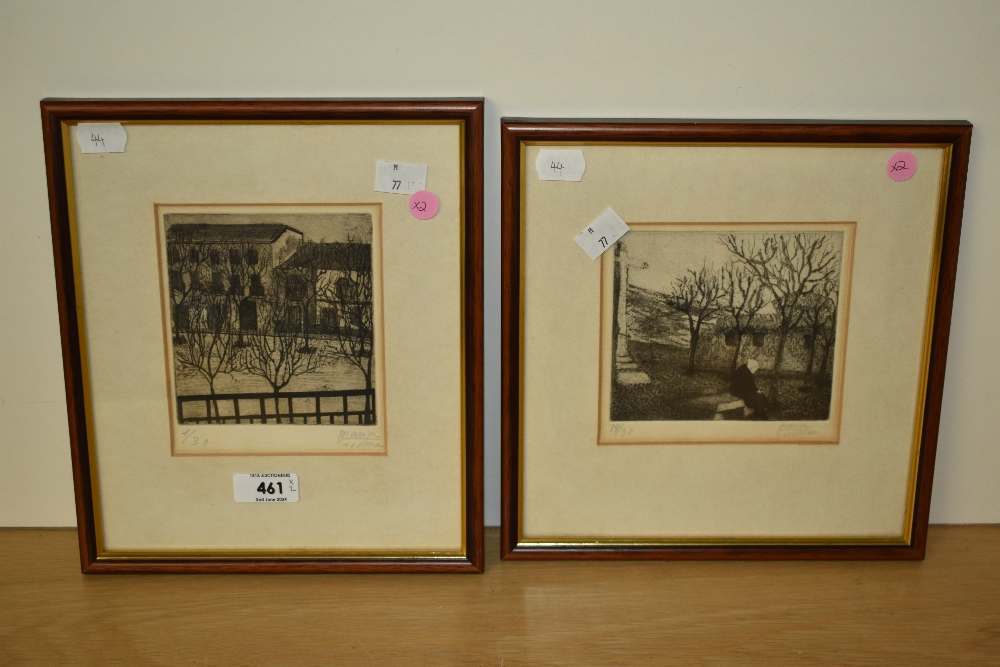 20th Century School, engraving, Two monochrome illustrations - An oriental landscape with elderly - Image 2 of 4