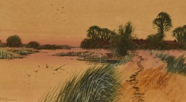 Frederick Gordon Fraser (1879-1931, British), watercolour, Two river landscapes, possibly Norfolk,