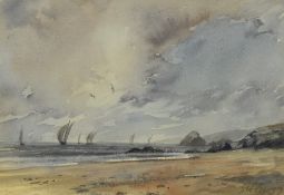 Steve Slimm (20th Century, British), watercolour, Two illustrations - A maritime landscape and