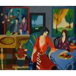 Itzchak Tarkay (1935-2012, Israeli), serigraphs, 'Good Conversation', a vibrantly coloured