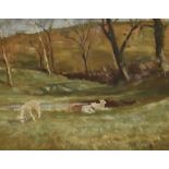 Beatrice Willink (1856-1924, British), oil on board, Lambs grazing in a countryside setting,