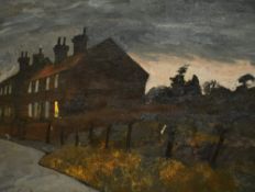 John Cooke (1929-2018, British), oil on board, 'Cottage at Barnby', a night time landscape, signed
