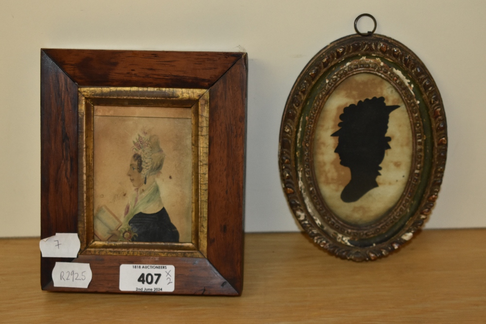 19th Century School, silhouette portrait, in the style of Mrs Leight Perrot, displayed within an ova - Bild 2 aus 4