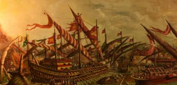Francis Xavier Vassallo (1920-2000, Maltese), oil on canvas, A maritime battle between Maltese and