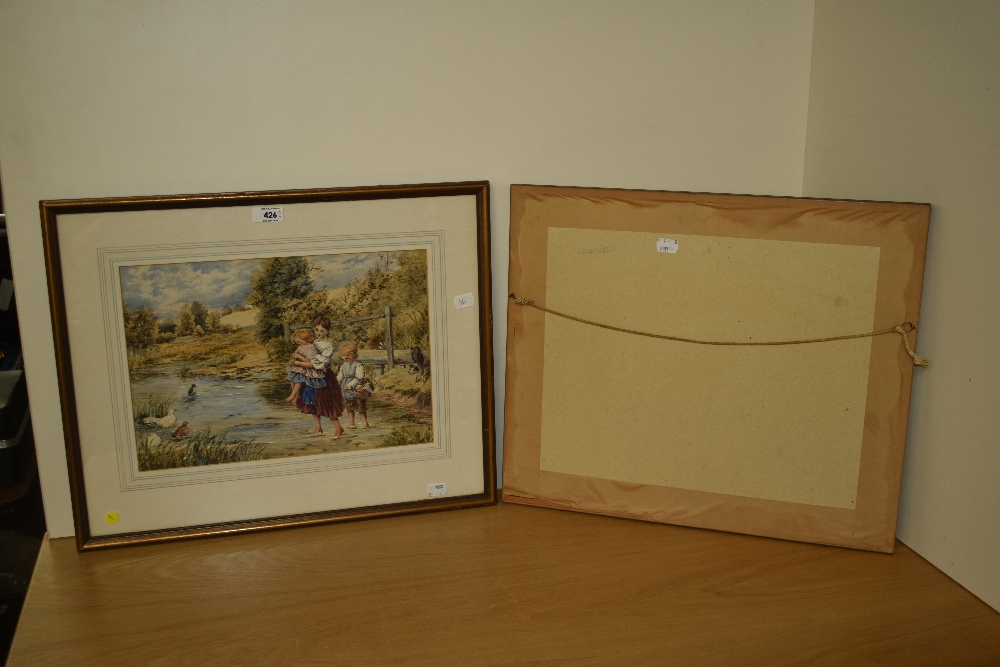 19th Century School, watercolour, Two courting gentlemen on horseback, framed, mounted, and under - Image 4 of 4