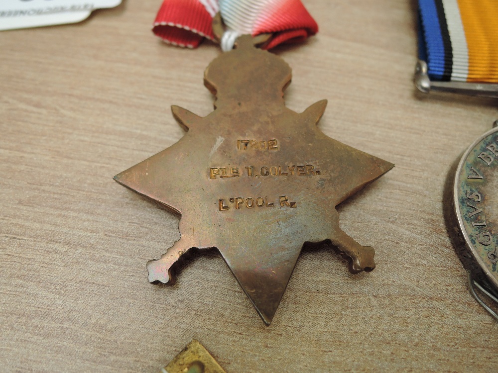 A WWI Trio, 1914-15 Star, War & Victory Medals to 17902 PTE.T.COLLYER.L/POOL.R,killed in action 11/ - Image 3 of 6